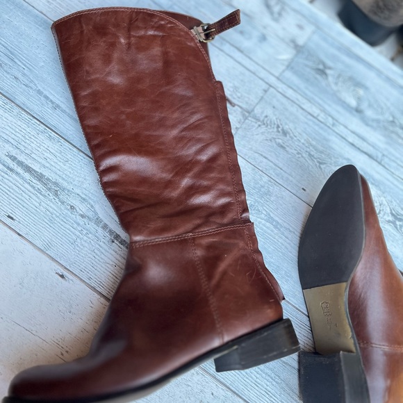 VANELI 8.5 BROWN ITALIAN LEATHER RIDING BOOTS STRETCHY KNEE SHORT BLOCK HEEL - Picture 13 of 16